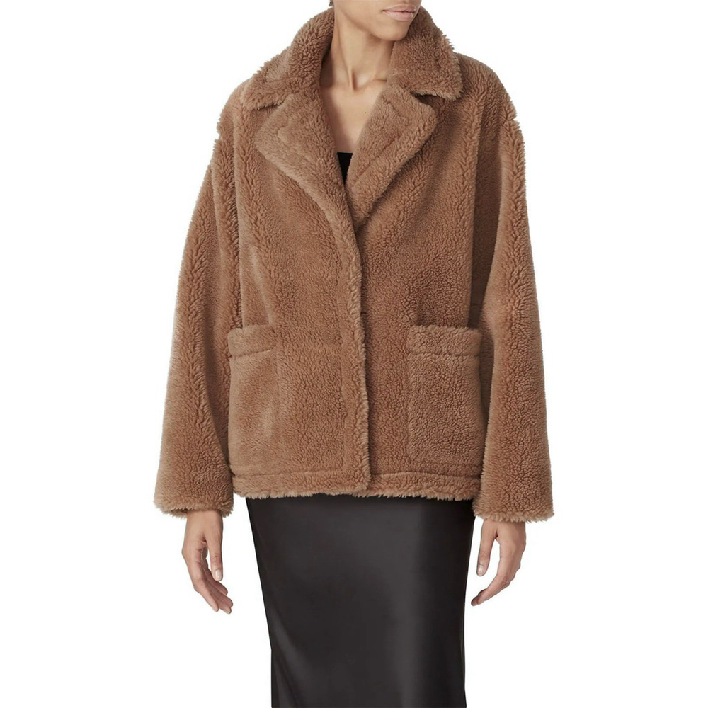 Stand Studio Marina Teddy Faux Fur Jacket Camel Oversized Coat Size M - Picture 4 of 13